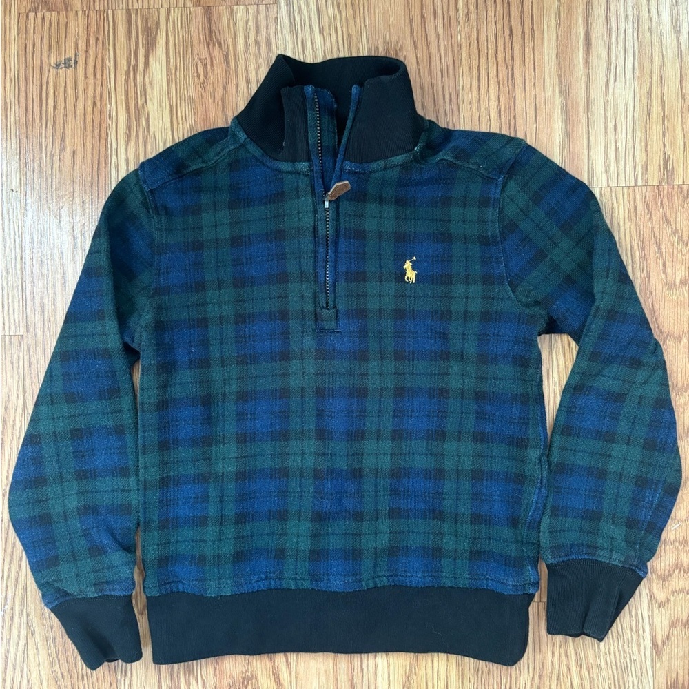 Polo Ralph Lauren Boys Black Wash Plaid 1/4 Zip Sweater 4T Toddler  Shirt Top